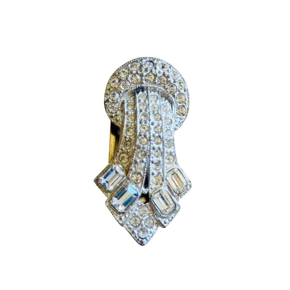 Flapper pin Fur Dress Clip VTG Antique Paste rhinestone Art Deco Jeweled 20s